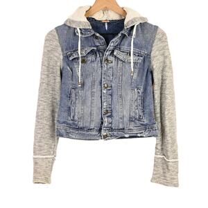 Free People Denim Knit Hooded Jacket, XS